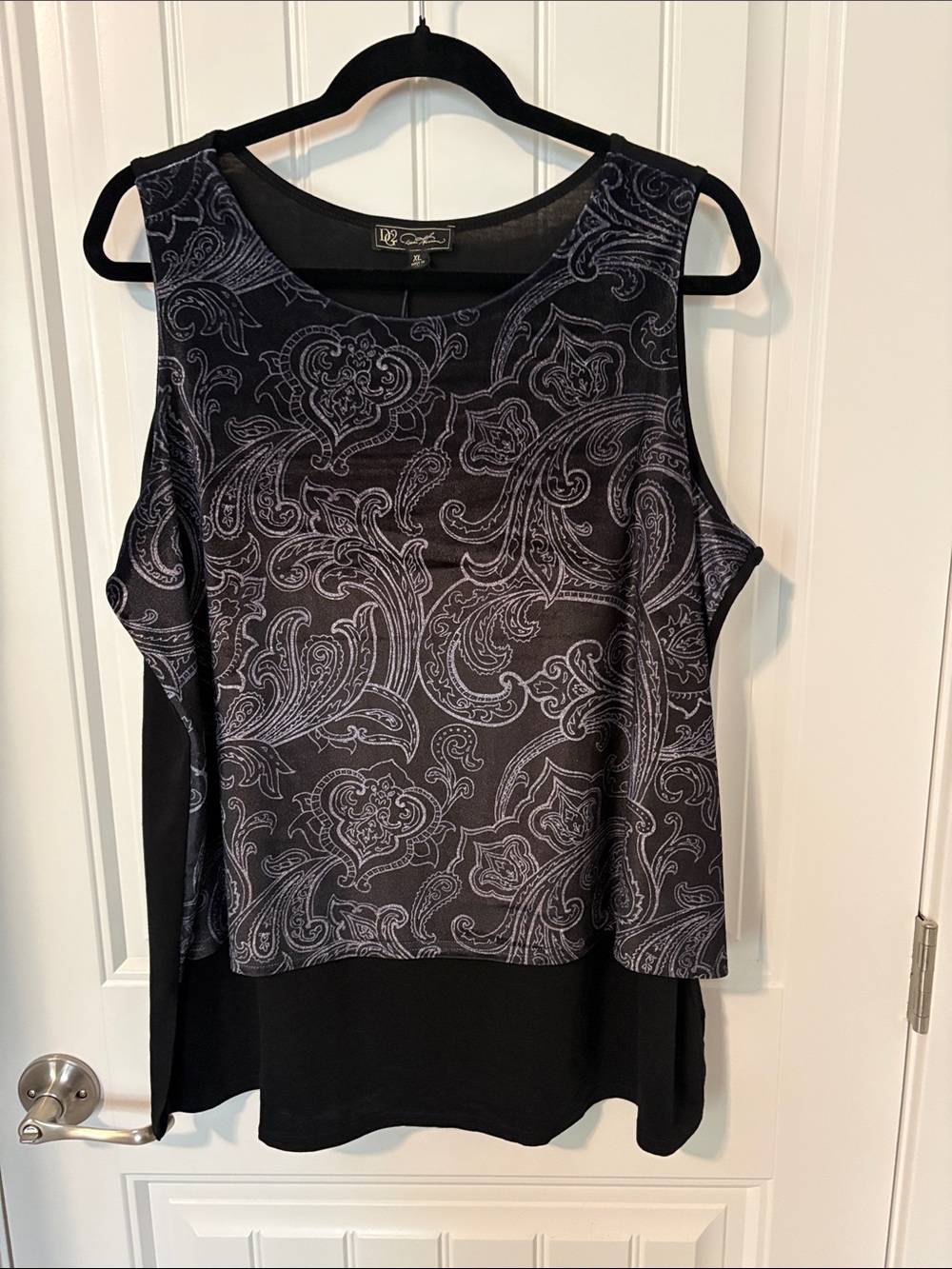 DG2 by Diane Gilman Black Tank with Gray Paisley Print